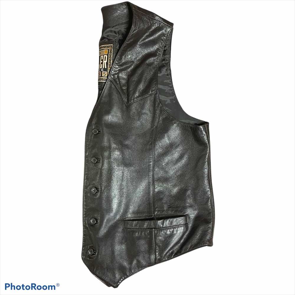 Adler Vintage leather button moto vest brown L - Picture 13 of 16
